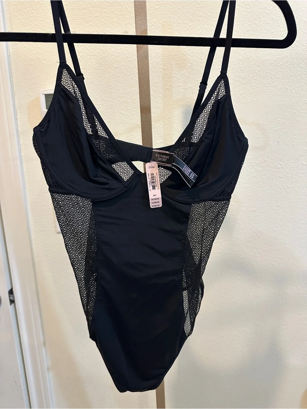 Victoria’s Secret Black Lace Teddy Bodysuit 34C NWT Underwire